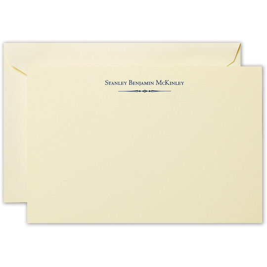 Ecru Correspondence Flat Note Cards with Ornament Scroll Motif - Raised Ink